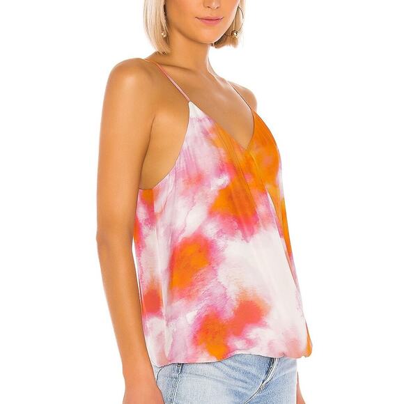 Parker Harlow Pink Orange Sunset Tie Dye Silk Blend Surplice Strappy Blouse - Picture 1 of 14